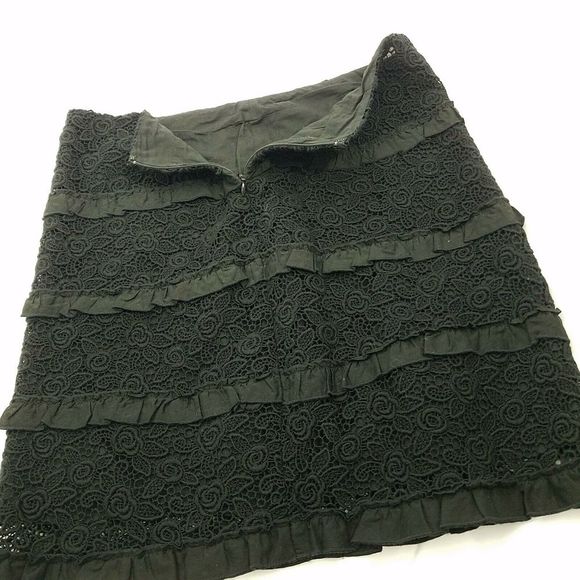 INC Skirt Black Lace A-Line Miniskirt 8 Boho International Concept Tiered Ruffle - Picture 6 of 7
